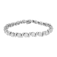 14K White Gold 5 1/4 Cttw Diamond S-Link Floral Cluster Tennis Bracelet (I-J Clarity, SI2-I1 Color) - Size 7".