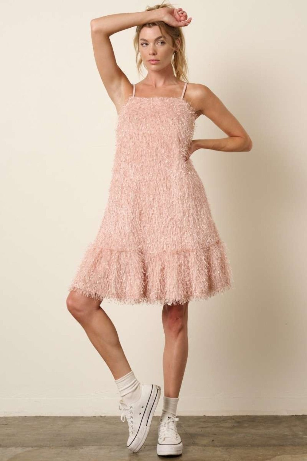 Mittoshop Feather Ruffle Hem Mini Cami Dress.