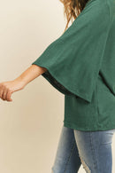 Boat Neck Bell Sleeve Solid Hacci Brushed Top.