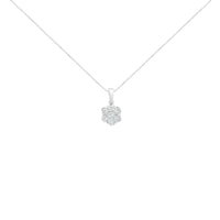 14K White Gold 1 Cttw Brilliant Round-Cut Diamond 7 Stone Flower 18" Pendant Necklace (F-G Color, VS1-VS2 Clarity).