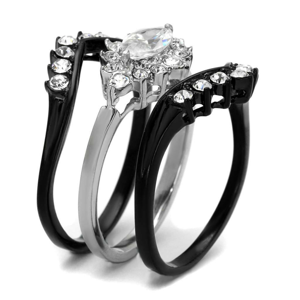 TK2188 Two-Tone IP Black Stainless Steel Ring With AAA Grade CZ in Clear.