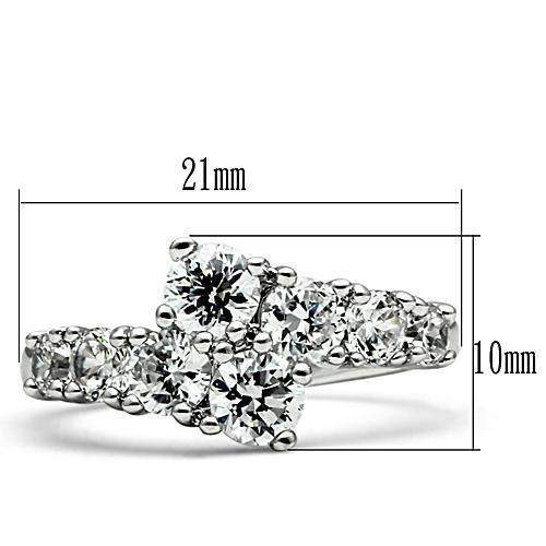 3W132 Rhodium Brass Ring With AAA Grade CZ in Clear