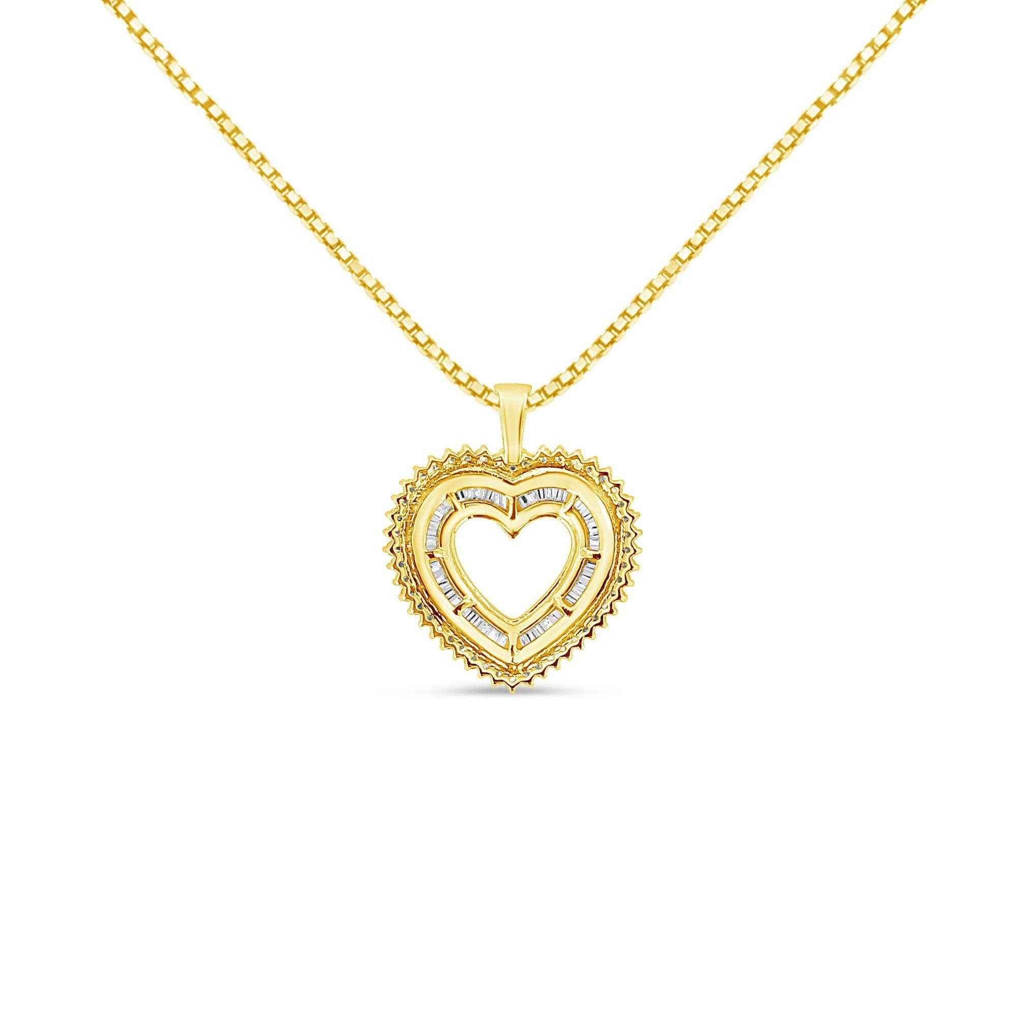 14K Yellow Gold Plated .925 Sterling Silver 1.0 Cttw Round and Baguette-Cut Diamond Composite Hearth 18" Pendant Necklac