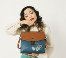 SIMONE - Blue Print Vegan Leather Handbag.