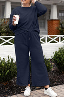 Double Take Full Size Textured Long Sleeve Top and Drawstring Pants Set.