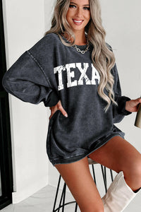 Texas Ribbed Knit Round Neck Pullover Sweatshirt.