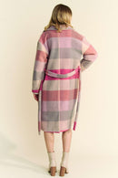 Davi & Dani Tied Color Block Collared Neck Coat.