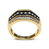 Men's 10K Yellow Gold 1 1/2 Cttw White and Black Treated Diamond Cluster Ring (Black / I-J Color, I2-I3 Clarity).