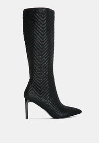 Prinkles Quilted Italian Block Heel Calf Boots.