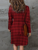 Double Take Full Size Plaid Round Neck Long Sleeve Magic Dress.