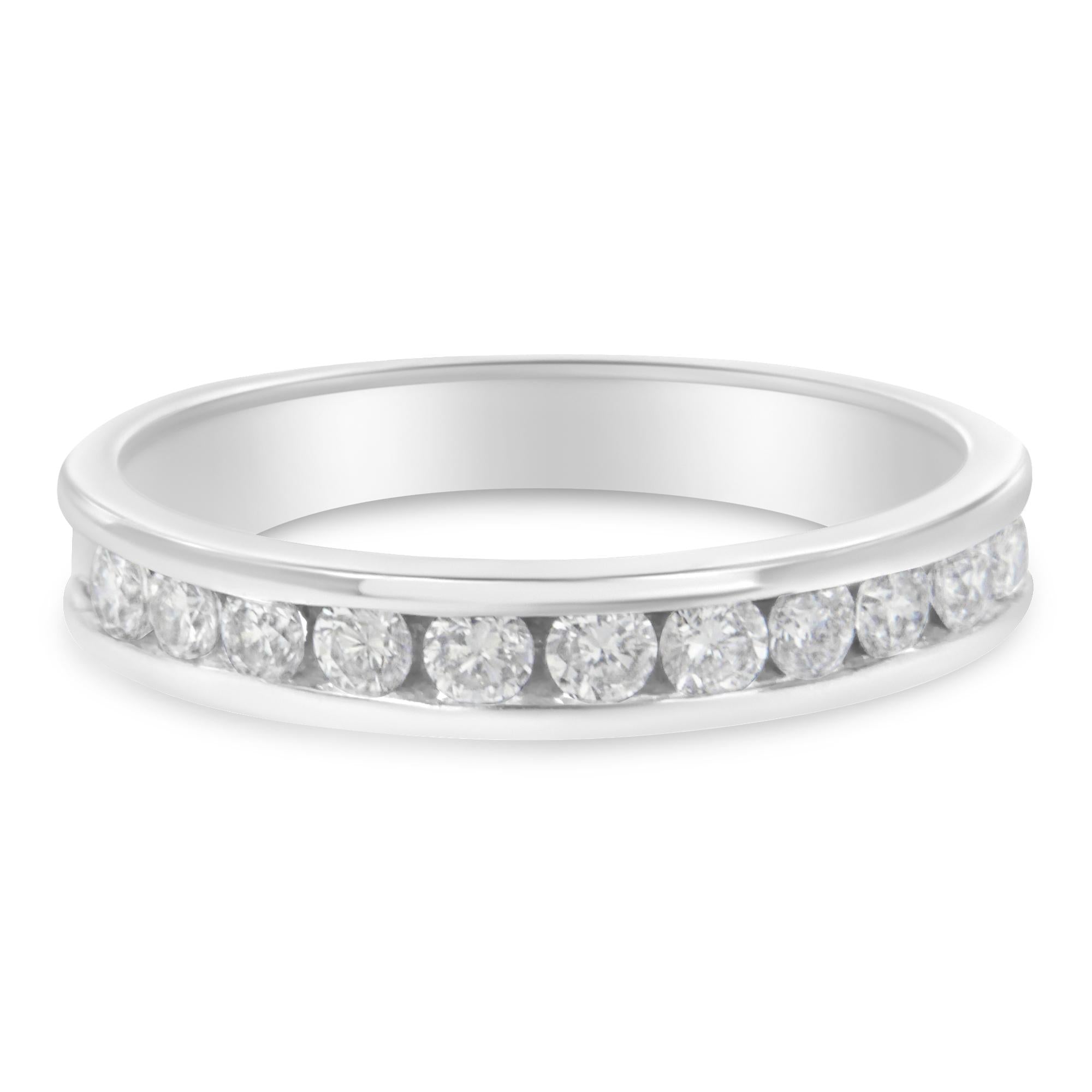 IGI Certified 1/2 Cttw Round Brilliant Cut Diamond 18K White Gold Channel Set Eternity Style Wedding Band Ring (H-I Colo