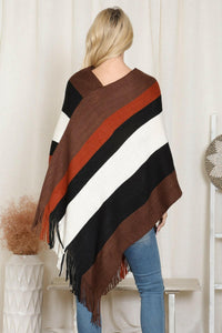 Hdf2099 - Color Block Fringe Poncho.