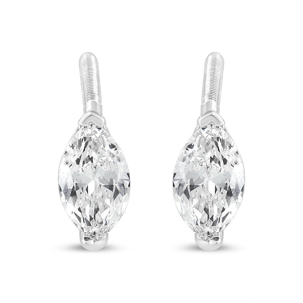 14K White Gold 1/2 Cttw 2 Prong Set Marquise Solitaire Lab Grown Diamond Stud Earrings (F-G Color, VS2-SI1 Clarity)