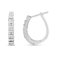 10K Gold Round and Baguette-Cut Diamond Hoop Earrings (I-J Color, I2-I3 Clarity).