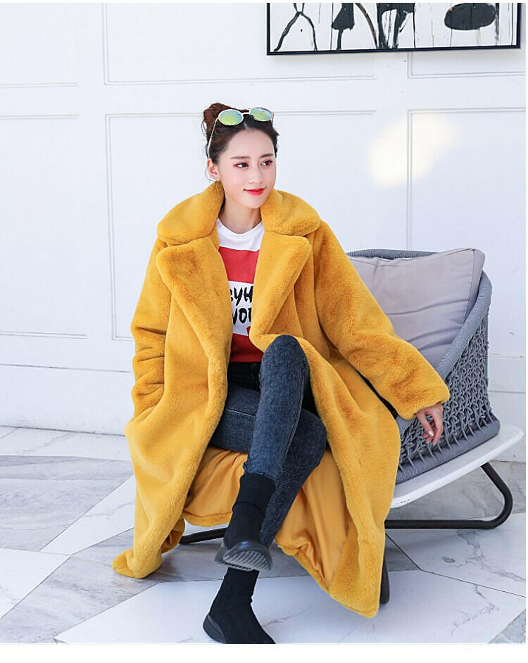 Female Winter Plush Thick Warm Loose Women Faux Rabbit Fur Coat.