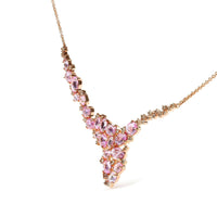 18K Rose Gold 1/2 Cttw Brown Diamond and Multi-Size Oval Pink Sapphire Cluster Cascade Statement Station Necklace (Brown.