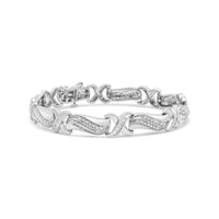 .925 Sterling Silver 1 3/4 Cttw Diamond Wave and X Link Tennis Bracelet (I-J Color, I3 Clarity) - 7".