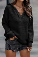 Collins v Neck Ribbed Drop Shoulder Hooded Sweater.