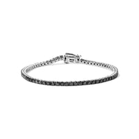 .925 Sterling Silver 4-Prong Set Treated Black Round-Cut Diamond Classic Tennis Bracelet (Black Color, I2-I3 Clarity) -.