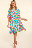 Haptics Bubble Sleeve Floral Ruffled Dress.