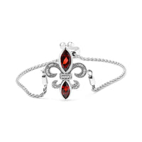 .925 Sterling Silver Marquise Garnet  and Diamond Accent Lariat 4”-10” Fleur De Lis Adjustable Bolo Bracelet (H-I Color,.