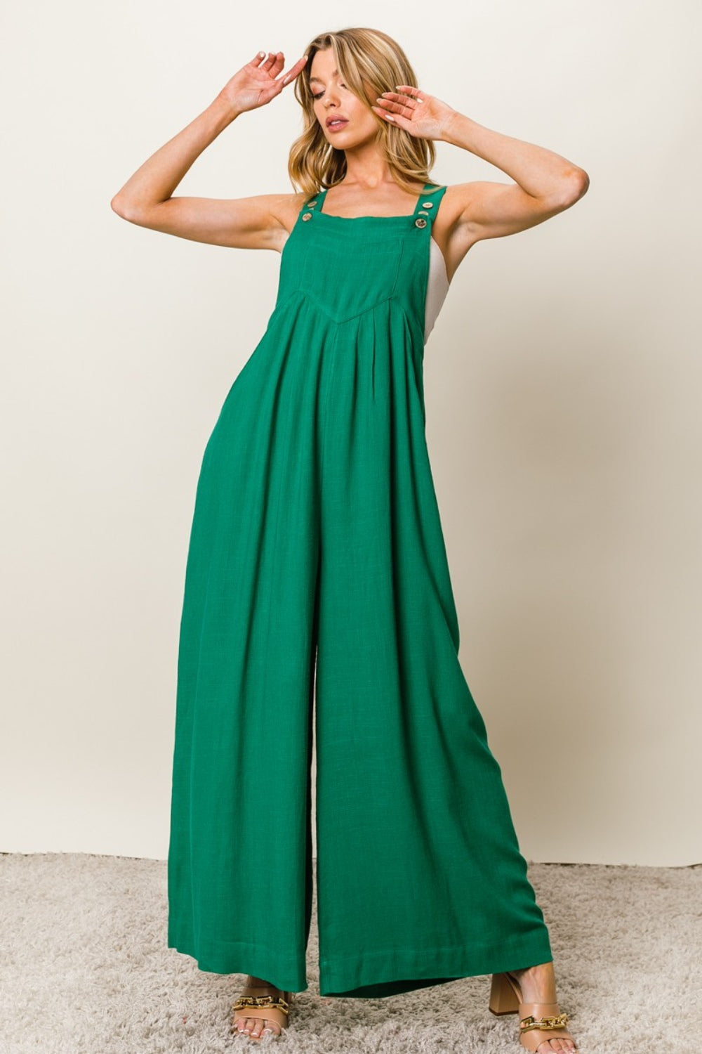 BiBi Texture Sleeveless Wide Leg Jumpsuit.