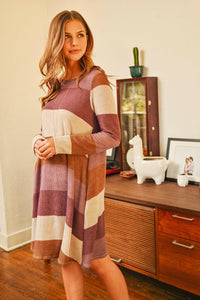 Long Sleeved Rib Stripe Pocket Dress.