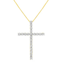 10K Yellow Gold Plated .925 Sterling Silver 4.0 Cttw Round Cut Diamond Cross Pendant Necklace (J-K Color, I1-I2 Clarity).