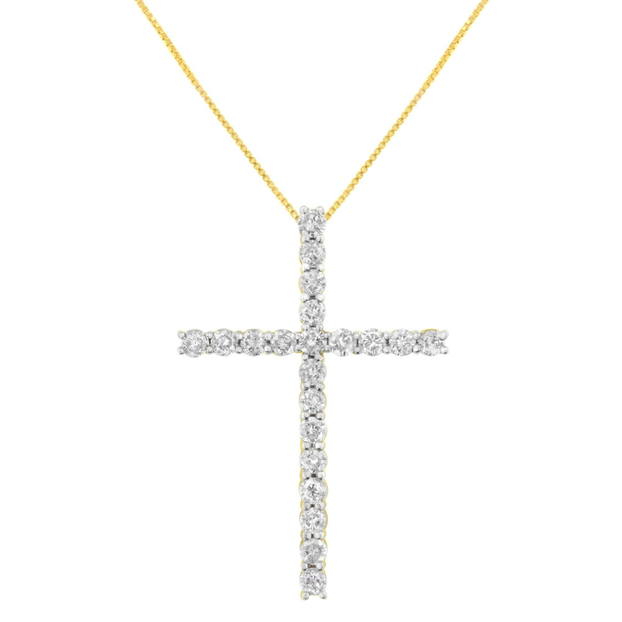 10K Yellow Gold Plated .925 Sterling Silver 4.0 Cttw Round Cut Diamond Cross Pendant Necklace (J-K Color, I1-I2 Clarity)