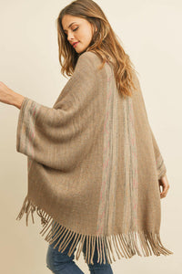 Fringe Stripe Open Front Kimono.