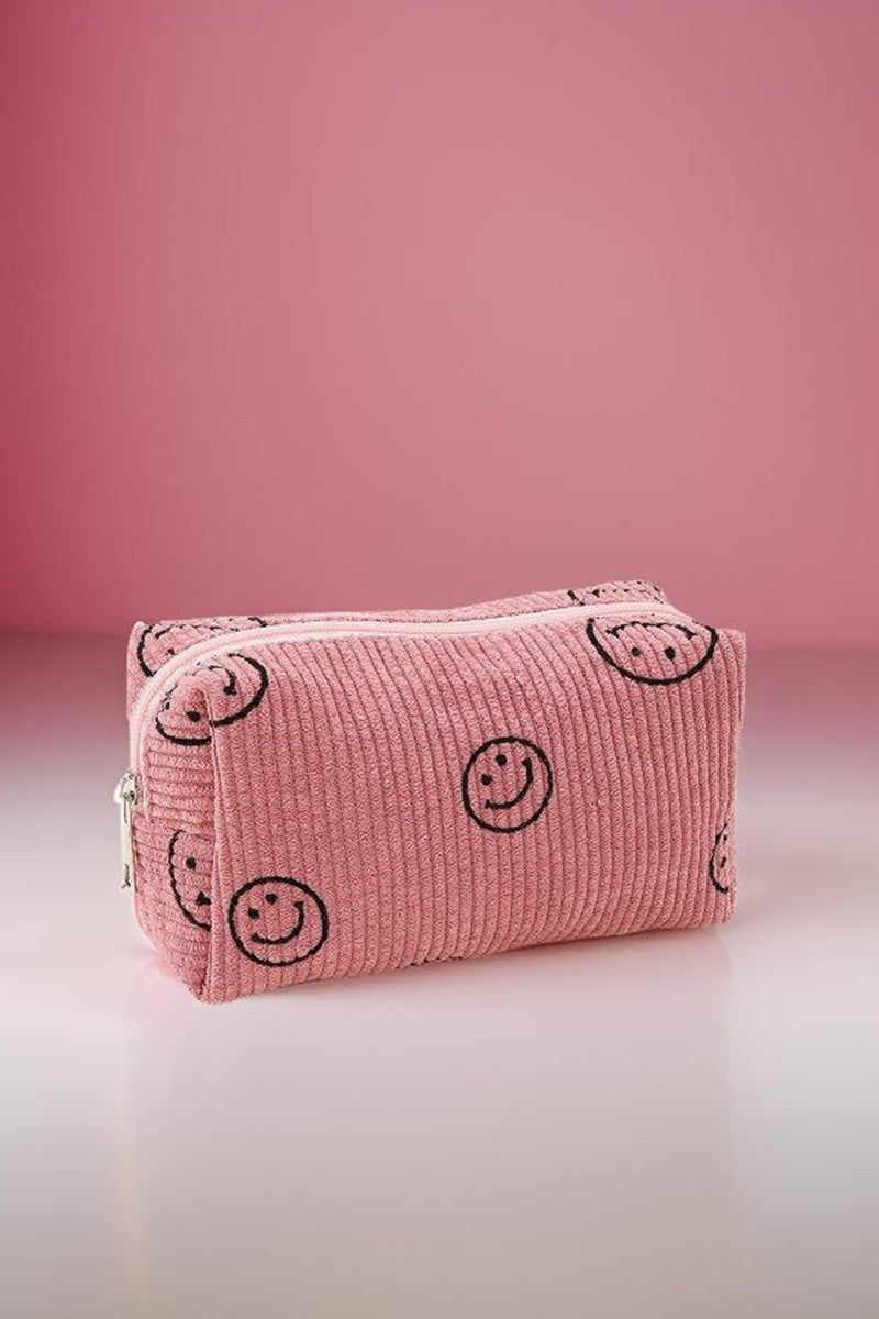 Zenana Smiley Face Corduroy Cosmetic Pouch.