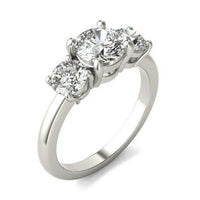 AGI Certified 2 CTW Classic Three-Stone Round Lab Grown Diamond (G-Vs) Engagement Ring in 14K White Gold.