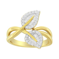 10K Yellow Gold 3/8 Cttw Round and Baguette-Cut Diamond Leaf Cocktail Ring (I-J Color, I1-I2 Clarity).