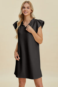 Double Take Full Size Ruffled V-Neck Cap Sleeve Dress.