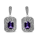 .925 Sterling Silver Diamond Accent and 7x5mm Purple Amethyst Stud Earrings (I-J Color, I2-I3 Clarity).