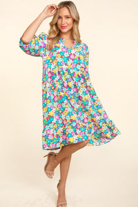 Haptics Bubble Sleeve Floral Ruffled Dress.