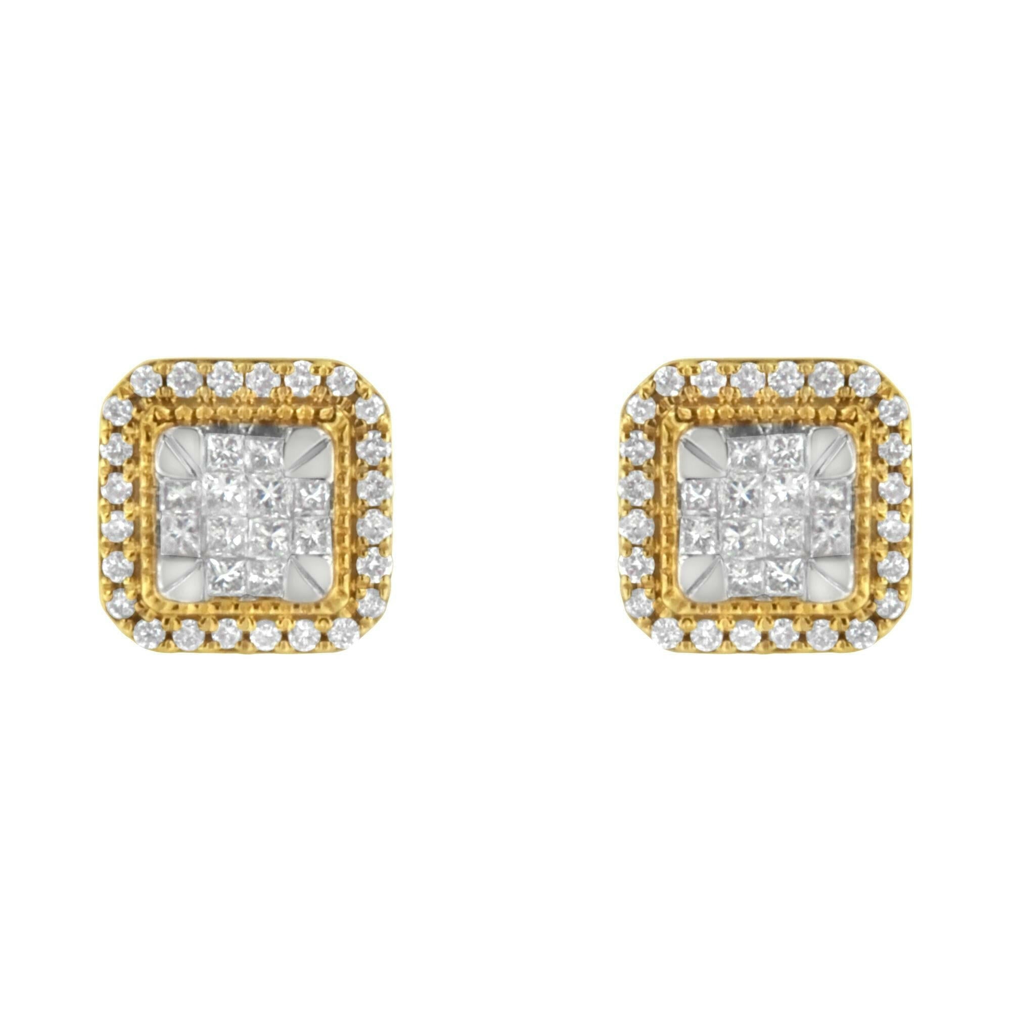 10KT Yellow Gold Diamond Stud Earrings (1/2 Cttw, H-I Color, SI2-I1 Clarity).