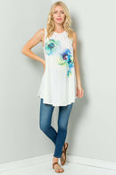 Sleeveless Tunic Dress With Floral Print Sublimation.