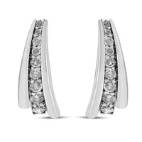 .925 Sterling Silver 1 Cttw Round Diamond Graduated Huggie Earrings (I2-I3 Clarity, I-J Color).