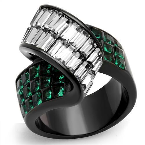 TK2199 IP Black(Ion Plating) Stainless Steel Ring With Synthetic in Blue Zircon