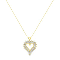 14K Yellow Gold .925 Sterling Silver 4 Cttw Round-Cut Diamond Cluster Heart Pendant Necklace (K-L Color, I1-I2 Clarity).