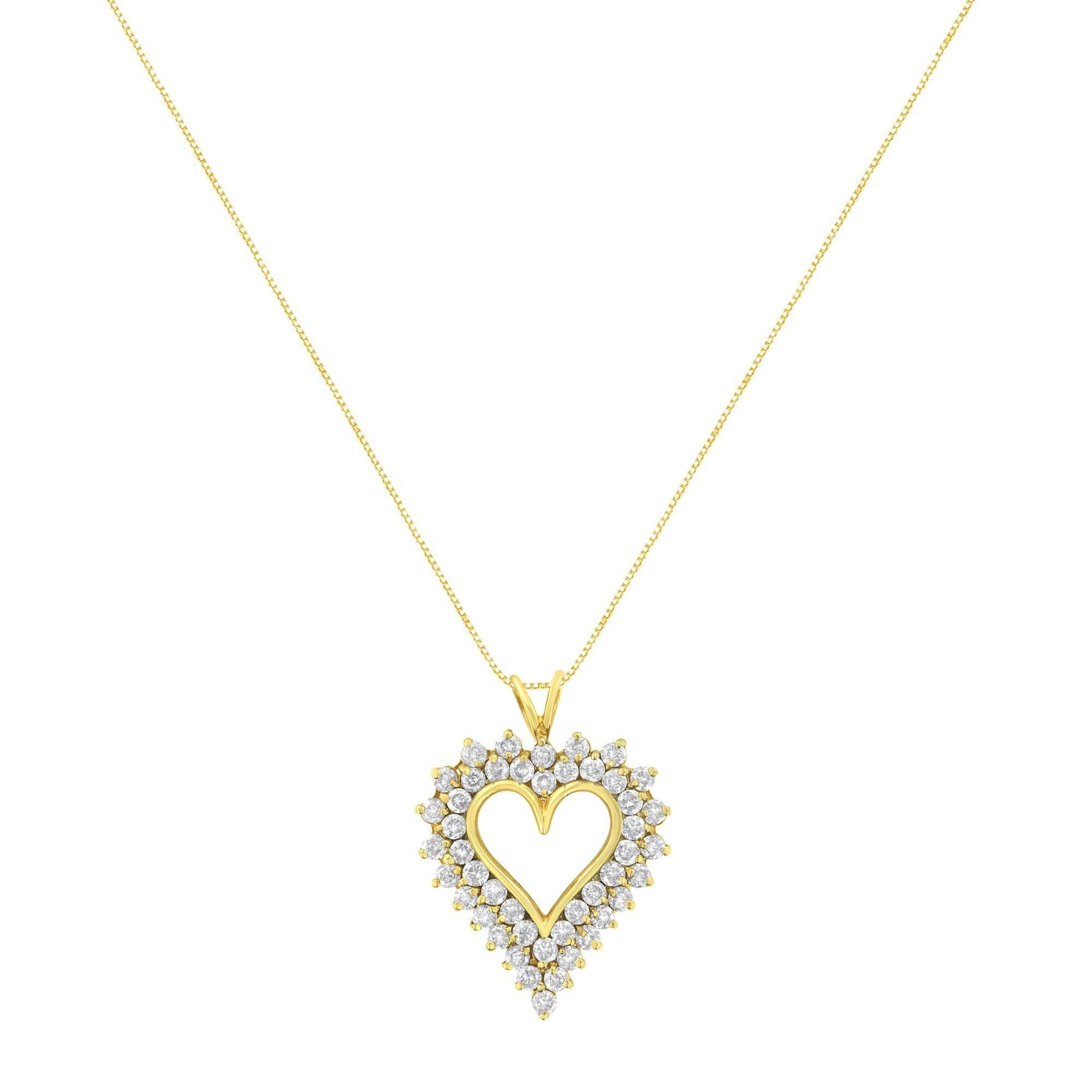 14K Yellow Gold .925 Sterling Silver 4 Cttw Round-Cut Diamond Cluster Heart Pendant Necklace (K-L Color, I1-I2 Clarity)