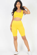 Solid Color Crop Tank Top & Biker Shorts Active Set (CAPELLA).