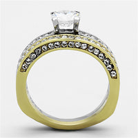 Two-Tone IP Gold (Ion Plating) Stainless Steel Ring With AAA Grade CZ in Clear