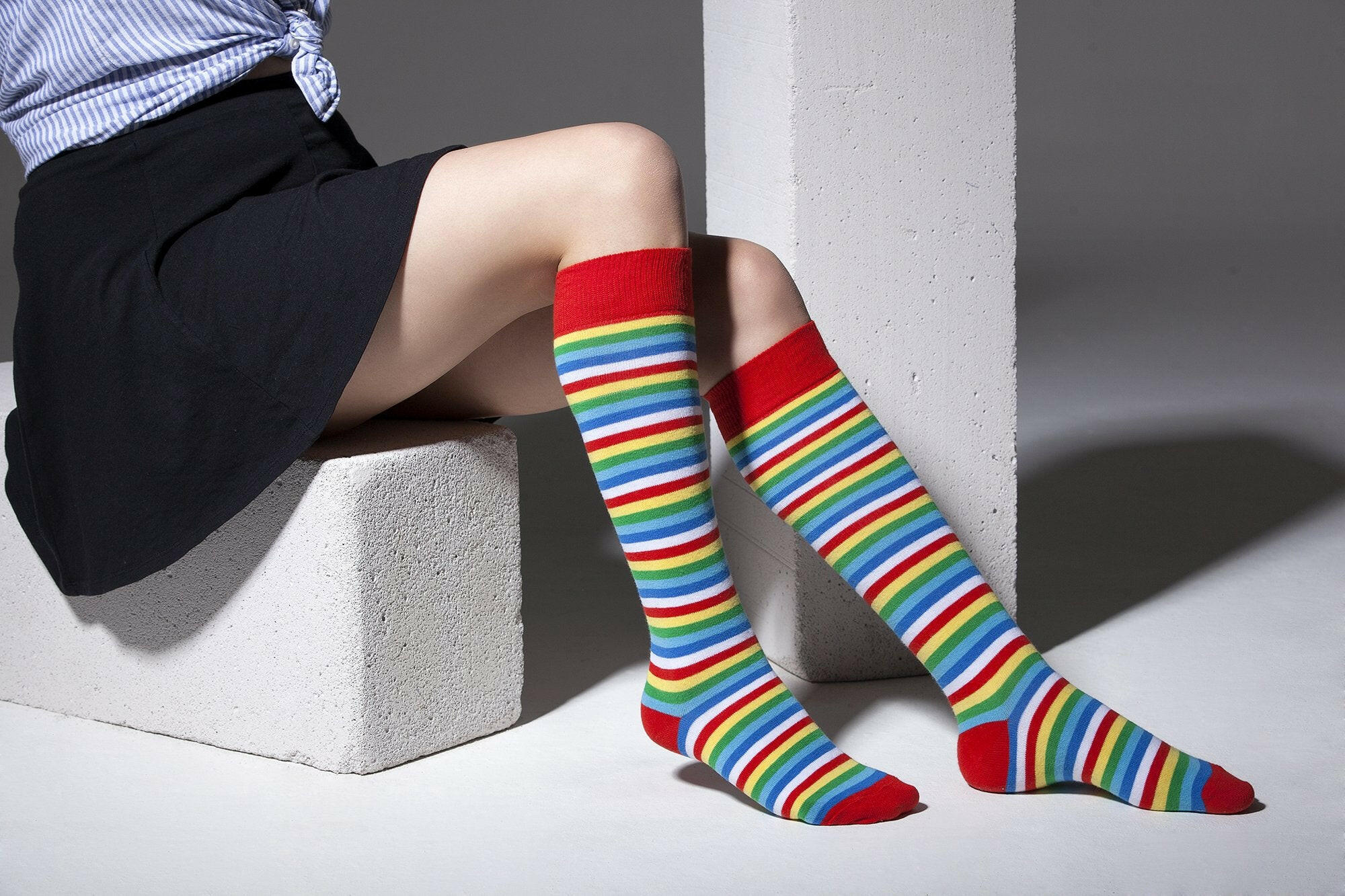 Women's Colorful Stripe Knee High Socks Set.