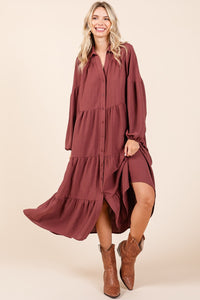 Mittoshop Tiered Button Down Long Sleeve Midi Dress.