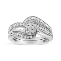 .925 Sterling Silver 1/3ct Cttw Multi-Diamond Bypass Vintage-Style Bridal Set Ring and Band (I-J Color, I3 Clarity).