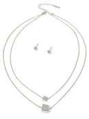 Cube Pendant Double Layer Necklace Set.