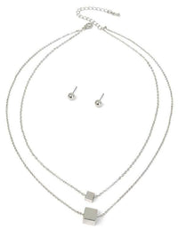 Cube Pendant Double Layer Necklace Set.