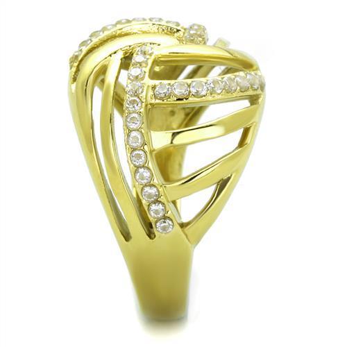 TK1627 IP Gold(Ion Plating) Stainless Steel Ring With AAA Grade CZ in Clear